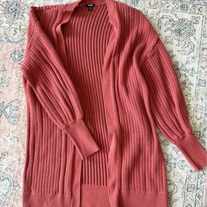 Express Women's Ribbed Knit Cardigan - Brick Red
